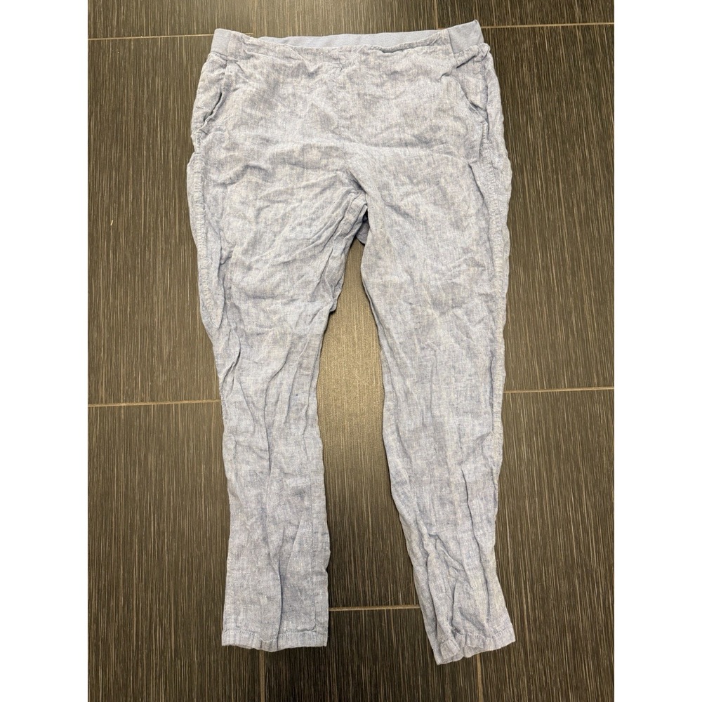J.Jill Love Linen Pull On Pants Women Sz L Blue Straight Leg Trousers Coastal